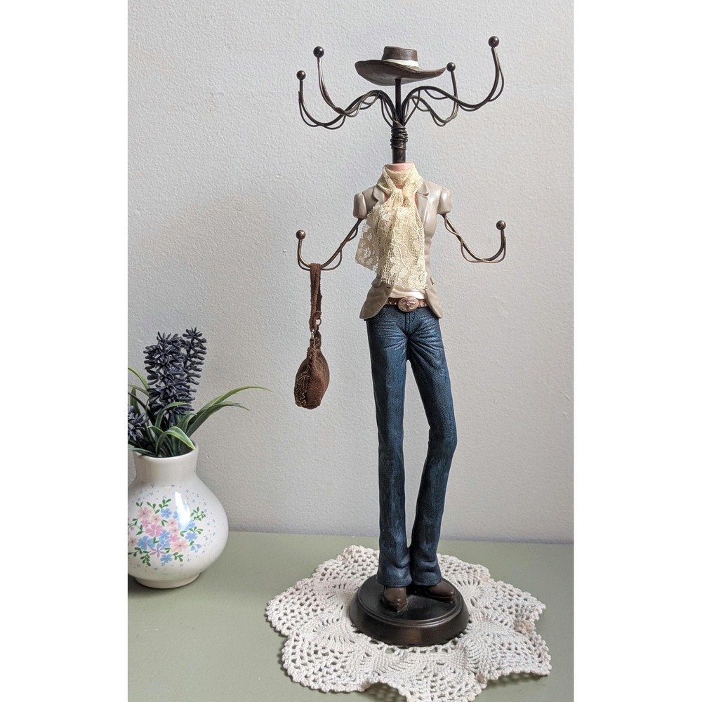 Y2K Cowgirl Jewelry Holder Western Mannequin Cowboy Hat Jeans 14" Decor